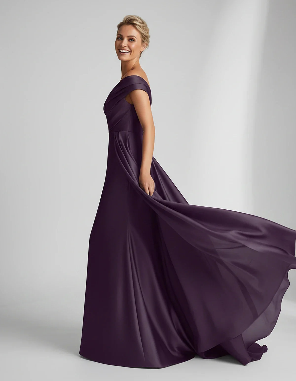 Teal,beige,green,pink,dusty Rose,dusty Blue,coral,blue,gold,lilac,black,plum,burgundy,red,fuchsia,brown Satin Mermaid V-Neck | SKU: VM-584920173641258-PLUM-L,VM-584920173641258-PLUM-M,VM-584920173641258-PLUM-S,VM-584920173641258-PLUM-XL,VM-584920173641258-PLUM-XS