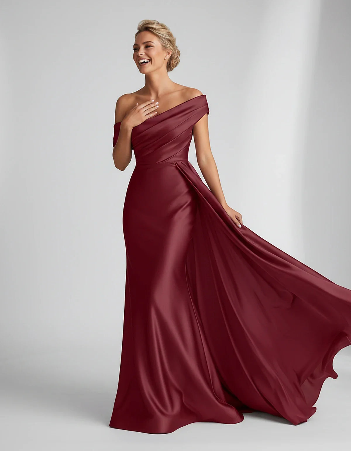 Teal,beige,green,pink,dusty Rose,dusty Blue,coral,blue,gold,lilac,black,plum,burgundy,red,fuchsia,brown Satin Mermaid V-Neck | SKU: VM-584920173641258-BURGUNDY-L,VM-584920173641258-BURGUNDY-M,VM-584920173641258-BURGUNDY-S,VM-584920173641258-BURGUNDY-XL,VM-584920173641258-BURGUNDY-XS