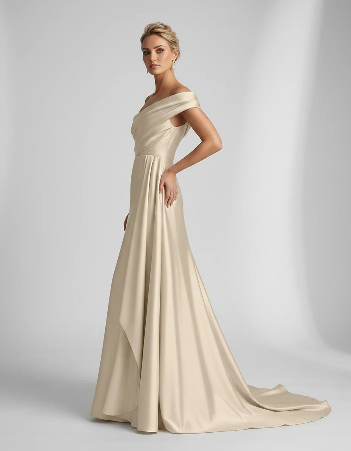 Teal,beige,green,pink,dusty Rose,dusty Blue,coral,blue,gold,lilac,black,plum,burgundy,red,fuchsia,brown Satin Mermaid V-Neck | SKU: VM-584920173641258-BEIGE-L,VM-584920173641258-BEIGE-M,VM-584920173641258-BEIGE-S,VM-584920173641258-BEIGE-XL,VM-584920173641258-BEIGE-XS