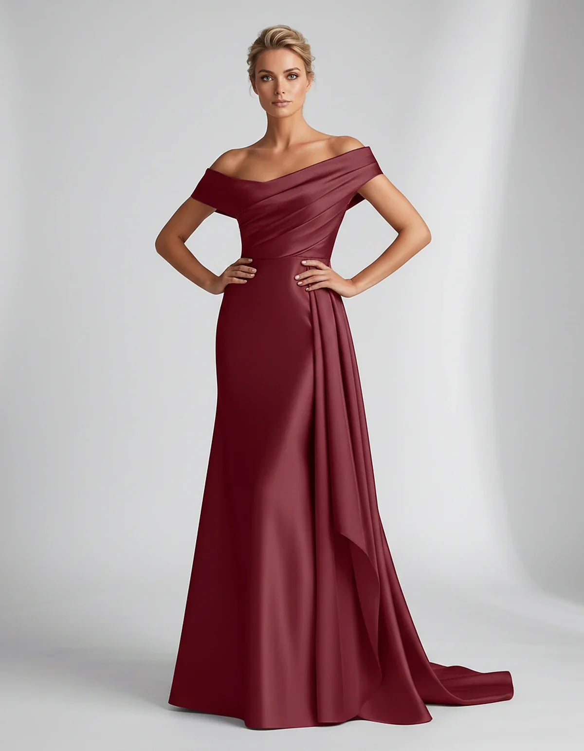 Teal,beige,green,pink,dusty Rose,dusty Blue,coral,blue,gold,lilac,black,plum,burgundy,red,fuchsia,brown Satin Mermaid V-Neck | SKU: VM-584920173641258-BURGUNDY-L,VM-584920173641258-BURGUNDY-M,VM-584920173641258-BURGUNDY-S,VM-584920173641258-BURGUNDY-XL,VM-584920173641258-BURGUNDY-XS
