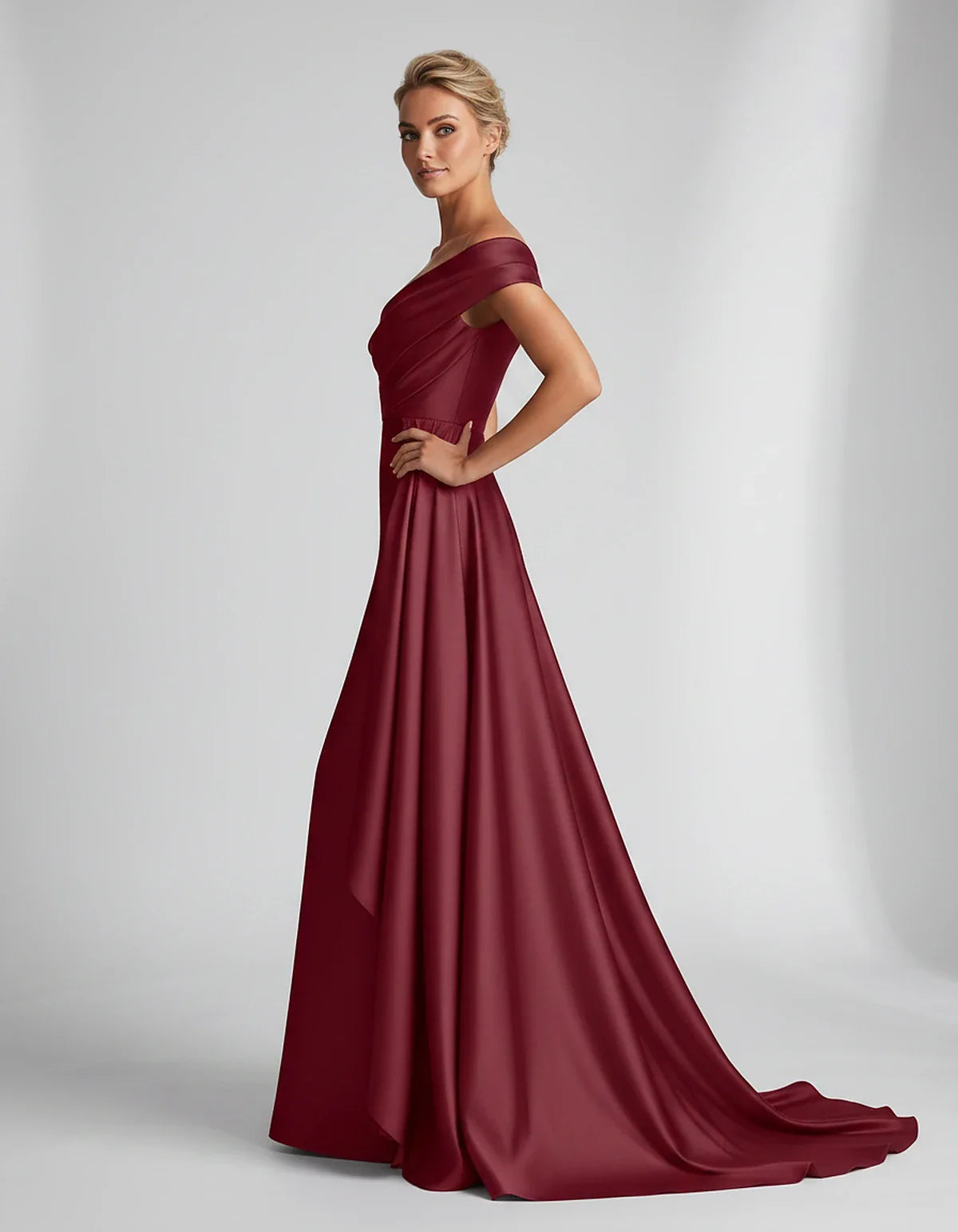 Teal,beige,green,pink,dusty Rose,dusty Blue,coral,blue,gold,lilac,black,plum,burgundy,red,fuchsia,brown Satin Mermaid V-Neck | SKU: VM-584920173641258-BURGUNDY-L,VM-584920173641258-BURGUNDY-M,VM-584920173641258-BURGUNDY-S,VM-584920173641258-BURGUNDY-XL,VM-584920173641258-BURGUNDY-XS