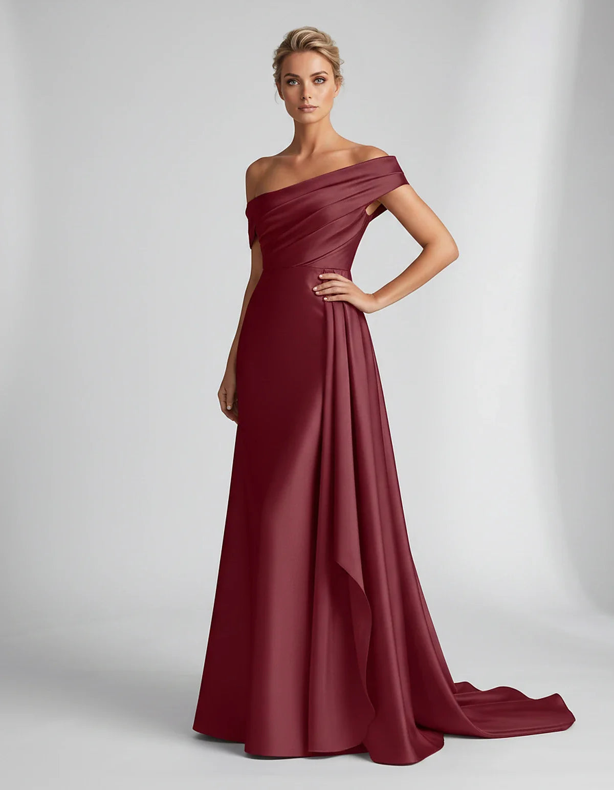 Teal,beige,green,pink,dusty Rose,dusty Blue,coral,blue,gold,lilac,black,plum,burgundy,red,fuchsia,brown Satin Mermaid V-Neck | SKU: VM-584920173641258-BURGUNDY-L,VM-584920173641258-BURGUNDY-M,VM-584920173641258-BURGUNDY-S,VM-584920173641258-BURGUNDY-XL,VM-584920173641258-BURGUNDY-XS