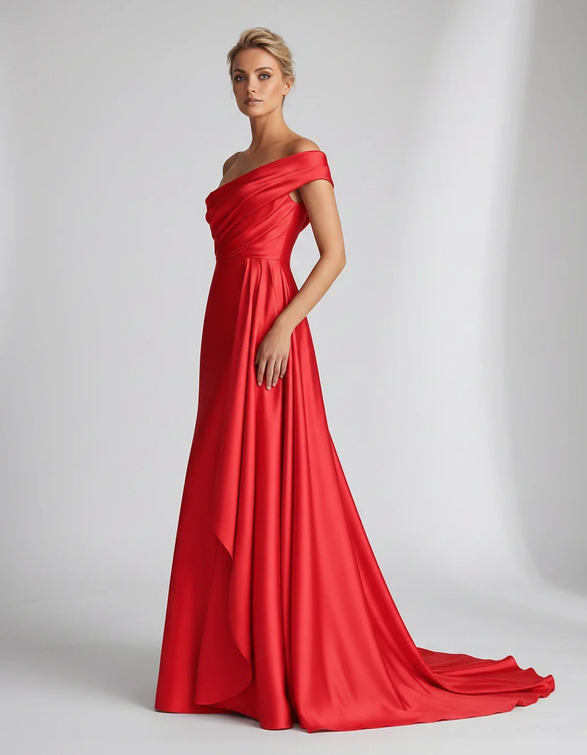 Teal,beige,green,pink,dusty Rose,dusty Blue,coral,blue,gold,lilac,black,plum,burgundy,red,fuchsia,brown Satin Mermaid V-Neck | SKU: VM-584920173641258-RED-L,VM-584920173641258-RED-M,VM-584920173641258-RED-S,VM-584920173641258-RED-XL,VM-584920173641258-RED-XS