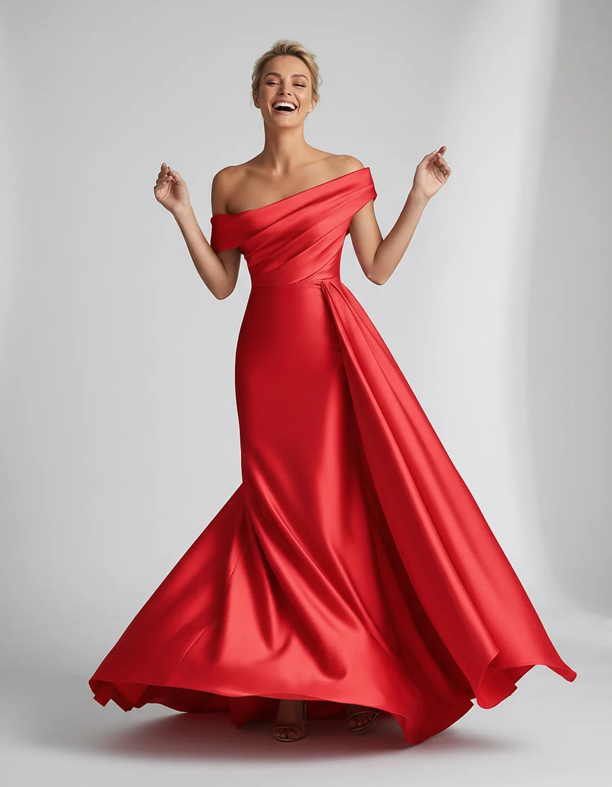 Teal,beige,green,pink,dusty Rose,dusty Blue,coral,blue,gold,lilac,black,plum,burgundy,red,fuchsia,brown Satin Mermaid V-Neck | SKU: VM-584920173641258-RED-L,VM-584920173641258-RED-M,VM-584920173641258-RED-S,VM-584920173641258-RED-XL,VM-584920173641258-RED-XS