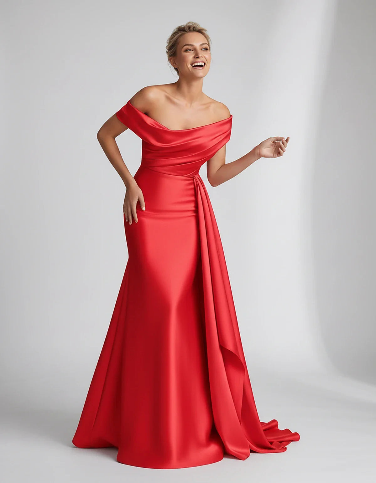 Teal,beige,green,pink,dusty Rose,dusty Blue,coral,blue,gold,lilac,black,plum,burgundy,red,fuchsia,brown Satin Mermaid V-Neck | SKU: VM-584920173641258-RED-L,VM-584920173641258-RED-M,VM-584920173641258-RED-S,VM-584920173641258-RED-XL,VM-584920173641258-RED-XS