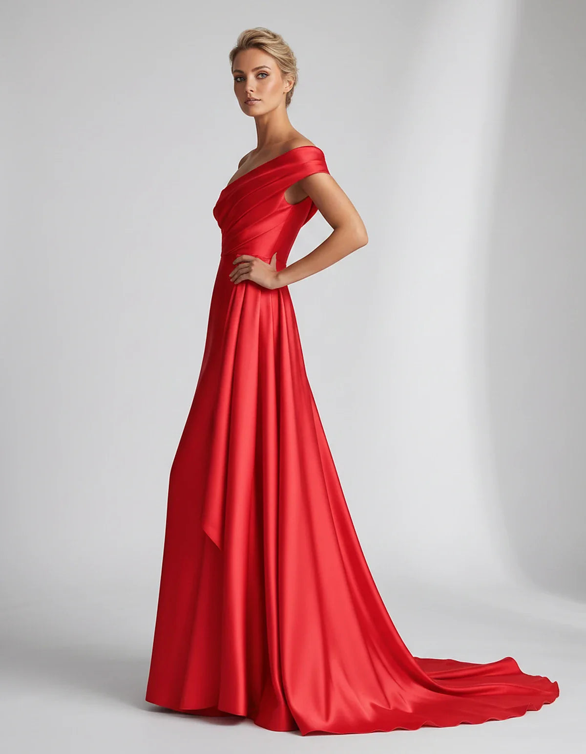Teal,beige,green,pink,dusty Rose,dusty Blue,coral,blue,gold,lilac,black,plum,burgundy,red,fuchsia,brown Satin Mermaid V-Neck | SKU: VM-584920173641258-RED-L,VM-584920173641258-RED-M,VM-584920173641258-RED-S,VM-584920173641258-RED-XL,VM-584920173641258-RED-XS
