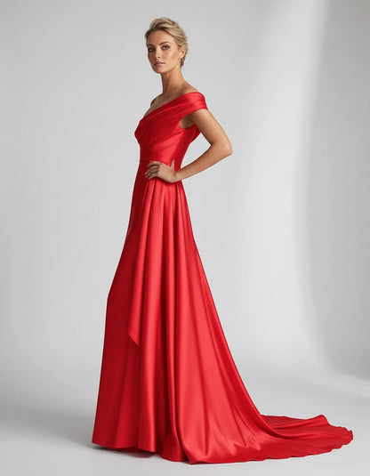 Teal,beige,green,pink,dusty Rose,dusty Blue,coral,blue,gold,lilac,black,plum,burgundy,red,fuchsia,brown Satin Mermaid V-Neck | SKU: VM-584920173641258-RED-L,VM-584920173641258-RED-M,VM-584920173641258-RED-S,VM-584920173641258-RED-XL,VM-584920173641258-RED-XS