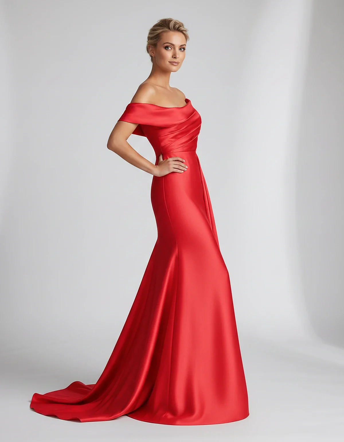Teal,beige,green,pink,dusty Rose,dusty Blue,coral,blue,gold,lilac,black,plum,burgundy,red,fuchsia,brown Satin Mermaid V-Neck | SKU: VM-584920173641258-RED-L,VM-584920173641258-RED-M,VM-584920173641258-RED-S,VM-584920173641258-RED-XL,VM-584920173641258-RED-XS