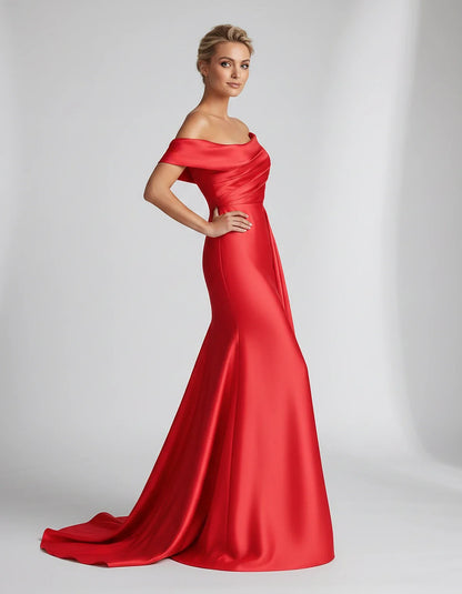Teal,beige,green,pink,dusty Rose,dusty Blue,coral,blue,gold,lilac,black,plum,burgundy,red,fuchsia,brown Satin Mermaid V-Neck | SKU: VM-584920173641258-RED-L,VM-584920173641258-RED-M,VM-584920173641258-RED-S,VM-584920173641258-RED-XL,VM-584920173641258-RED-XS