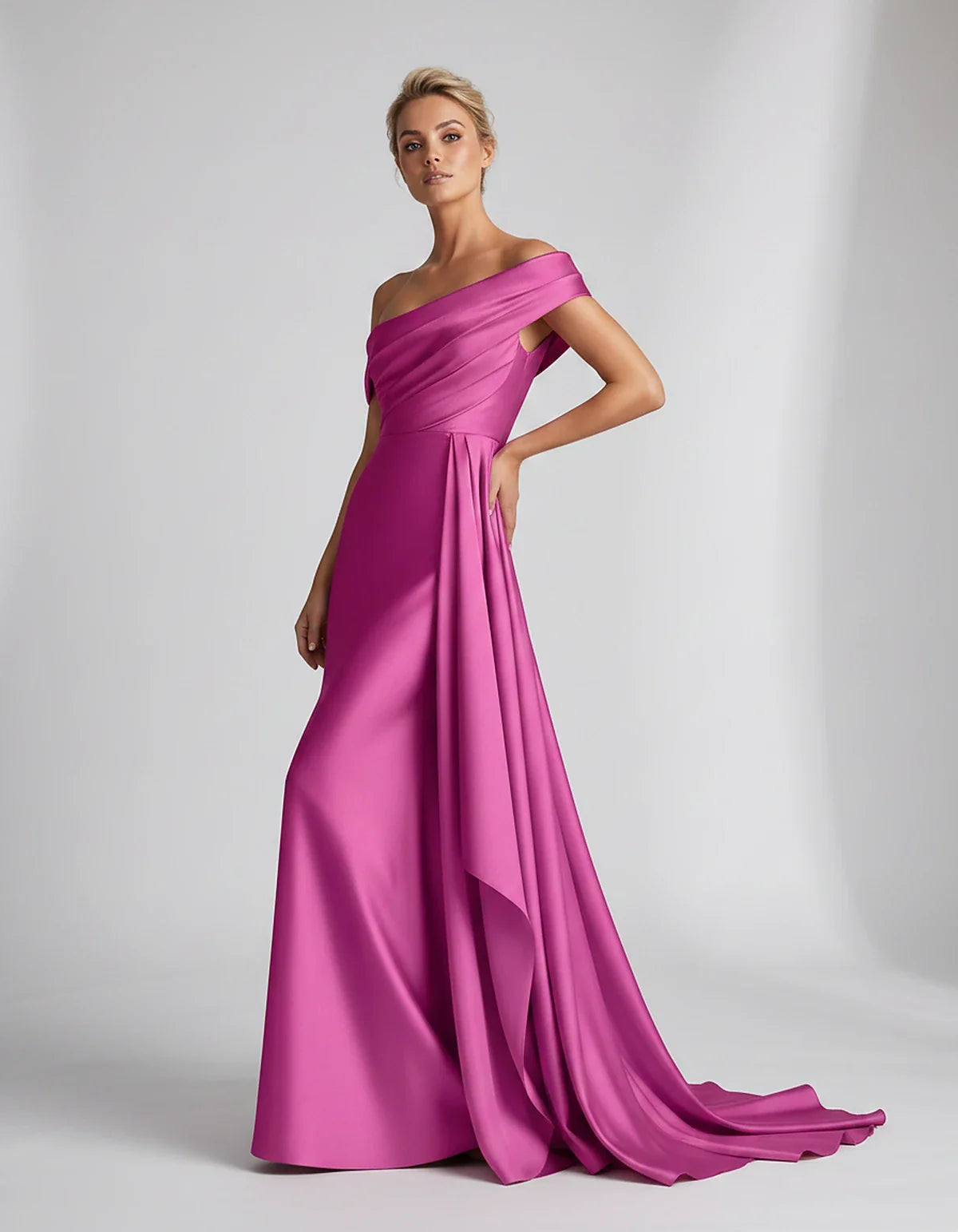 Teal,beige,green,pink,dusty Rose,dusty Blue,coral,blue,gold,lilac,black,plum,burgundy,red,fuchsia,brown Satin Mermaid V-Neck | SKU: VM-584920173641258-FUCHSIA-L,VM-584920173641258-FUCHSIA-M,VM-584920173641258-FUCHSIA-S,VM-584920173641258-FUCHSIA-XL,VM-584920173641258-FUCHSIA-XS