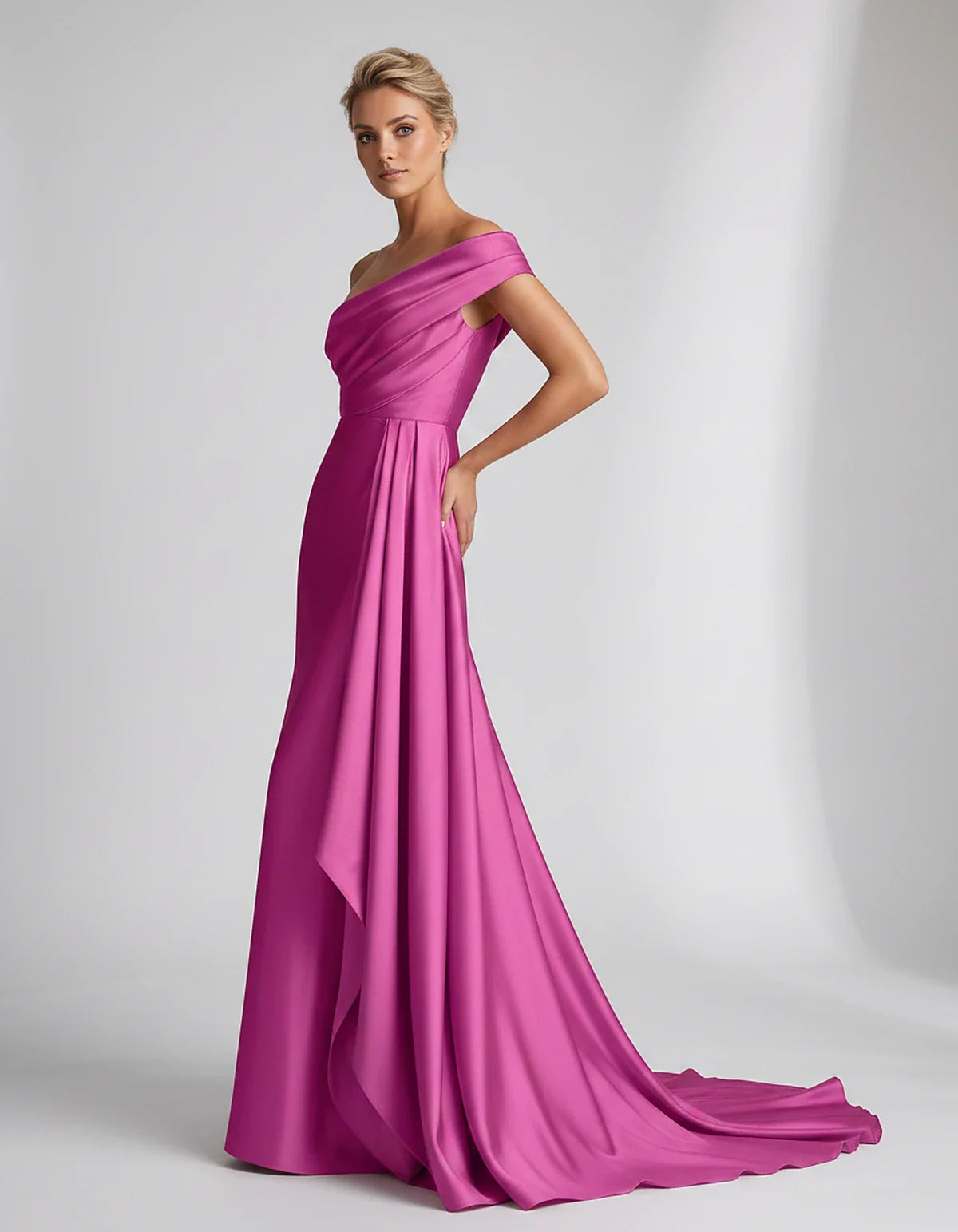 Teal,beige,green,pink,dusty Rose,dusty Blue,coral,blue,gold,lilac,black,plum,burgundy,red,fuchsia,brown Satin Mermaid V-Neck | SKU: VM-584920173641258-FUCHSIA-L,VM-584920173641258-FUCHSIA-M,VM-584920173641258-FUCHSIA-S,VM-584920173641258-FUCHSIA-XL,VM-584920173641258-FUCHSIA-XS