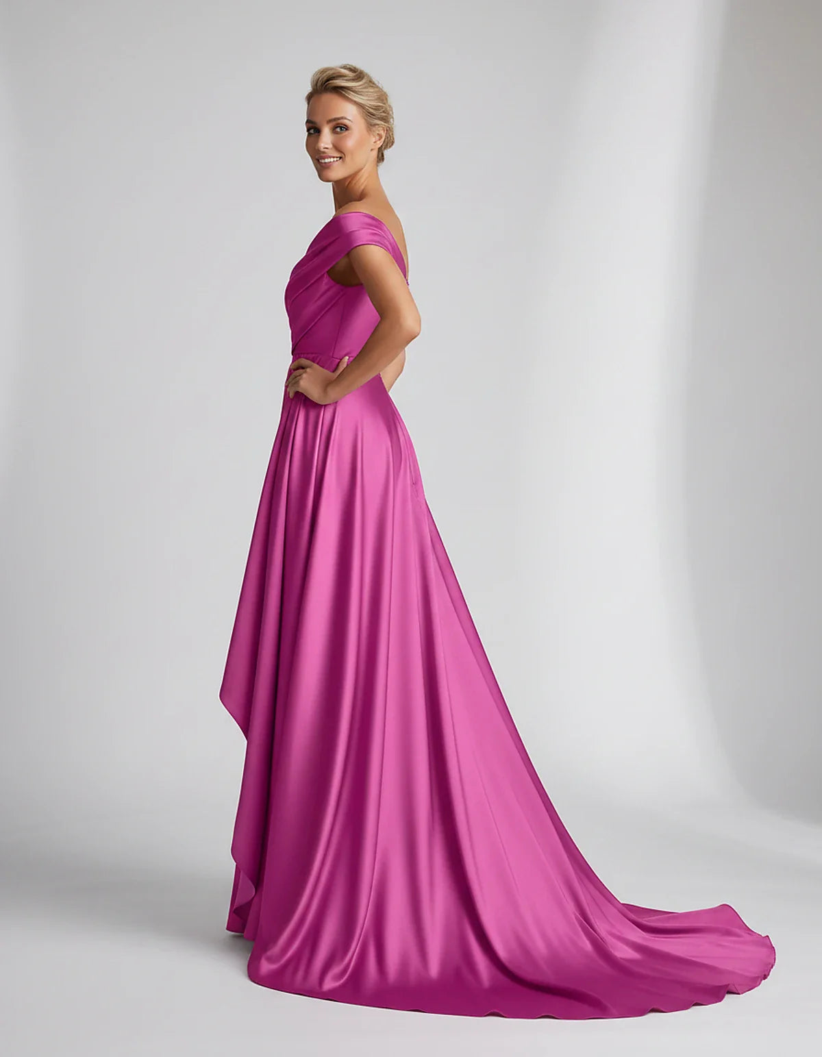 Teal,beige,green,pink,dusty Rose,dusty Blue,coral,blue,gold,lilac,black,plum,burgundy,red,fuchsia,brown Satin Mermaid V-Neck | SKU: VM-584920173641258-FUCHSIA-L,VM-584920173641258-FUCHSIA-M,VM-584920173641258-FUCHSIA-S,VM-584920173641258-FUCHSIA-XL,VM-584920173641258-FUCHSIA-XS