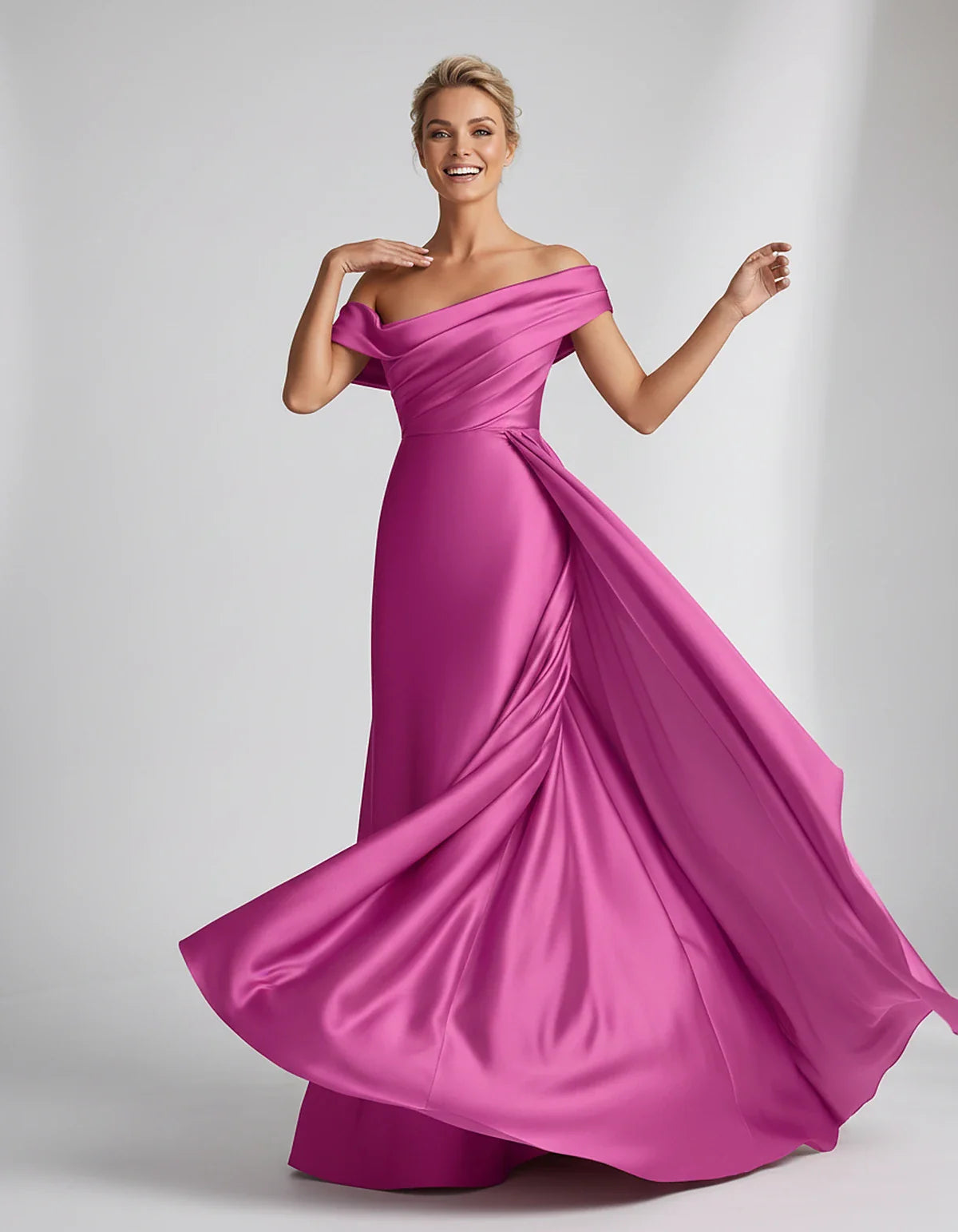 Teal,beige,green,pink,dusty Rose,dusty Blue,coral,blue,gold,lilac,black,plum,burgundy,red,fuchsia,brown Satin Mermaid V-Neck | SKU: VM-584920173641258-FUCHSIA-L,VM-584920173641258-FUCHSIA-M,VM-584920173641258-FUCHSIA-S,VM-584920173641258-FUCHSIA-XL,VM-584920173641258-FUCHSIA-XS