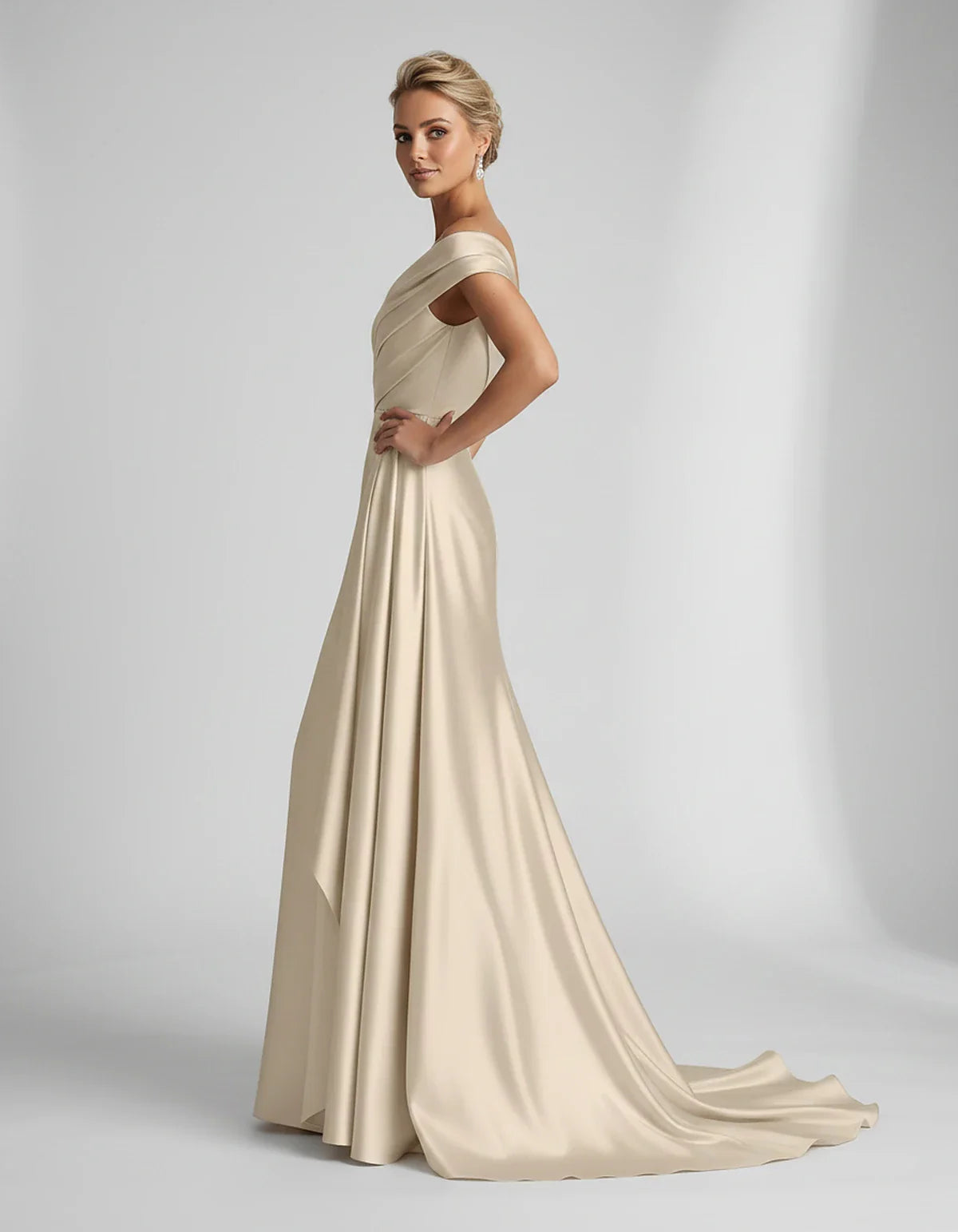 Teal,beige,green,pink,dusty Rose,dusty Blue,coral,blue,gold,lilac,black,plum,burgundy,red,fuchsia,brown Satin Mermaid V-Neck | SKU: VM-584920173641258-BEIGE-L,VM-584920173641258-BEIGE-M,VM-584920173641258-BEIGE-S,VM-584920173641258-BEIGE-XL,VM-584920173641258-BEIGE-XS