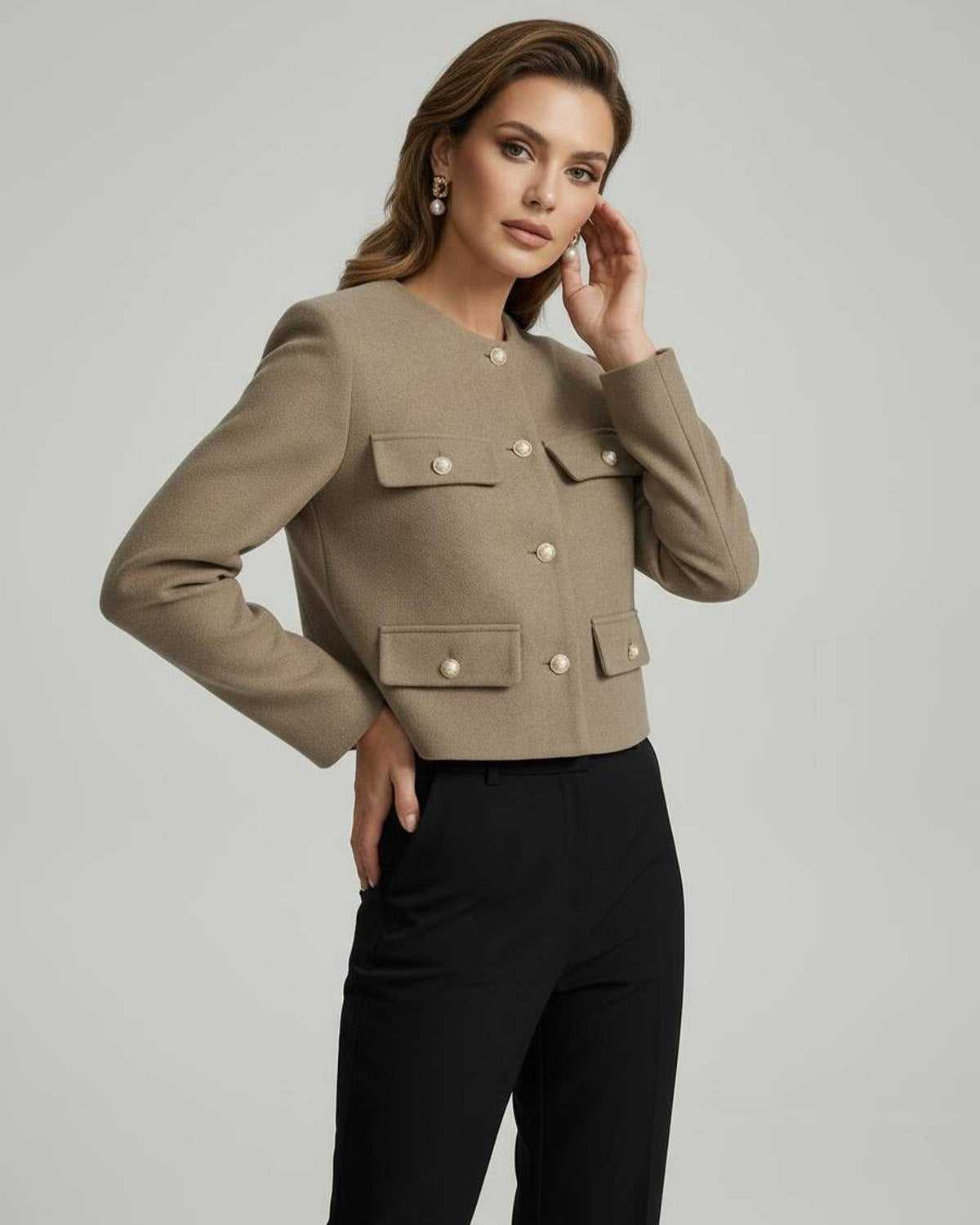 Figi Jacket by RAMBLION, elegant structured design in beige, perfect for any occasion with a modern silhouette.