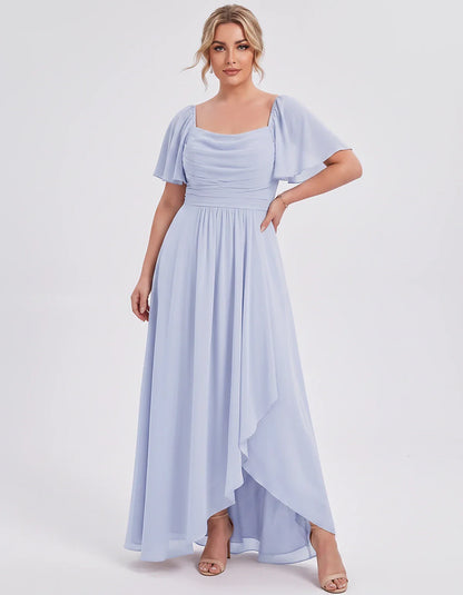 Chiffon Flutter Sleeve Square Neck A-Line Maxi Dress for Party, Cocktail, Evening, Wedding Guest, Summer Formal Events, front | SKU: CD-123456789012345-LAVENDER-L,CD-123456789012345-LAVENDER-M,CD-123456789012345-LAVENDER-S,CD-123456789012345-LAVENDER-XL,CD-123456789012345-LAVENDER-XS