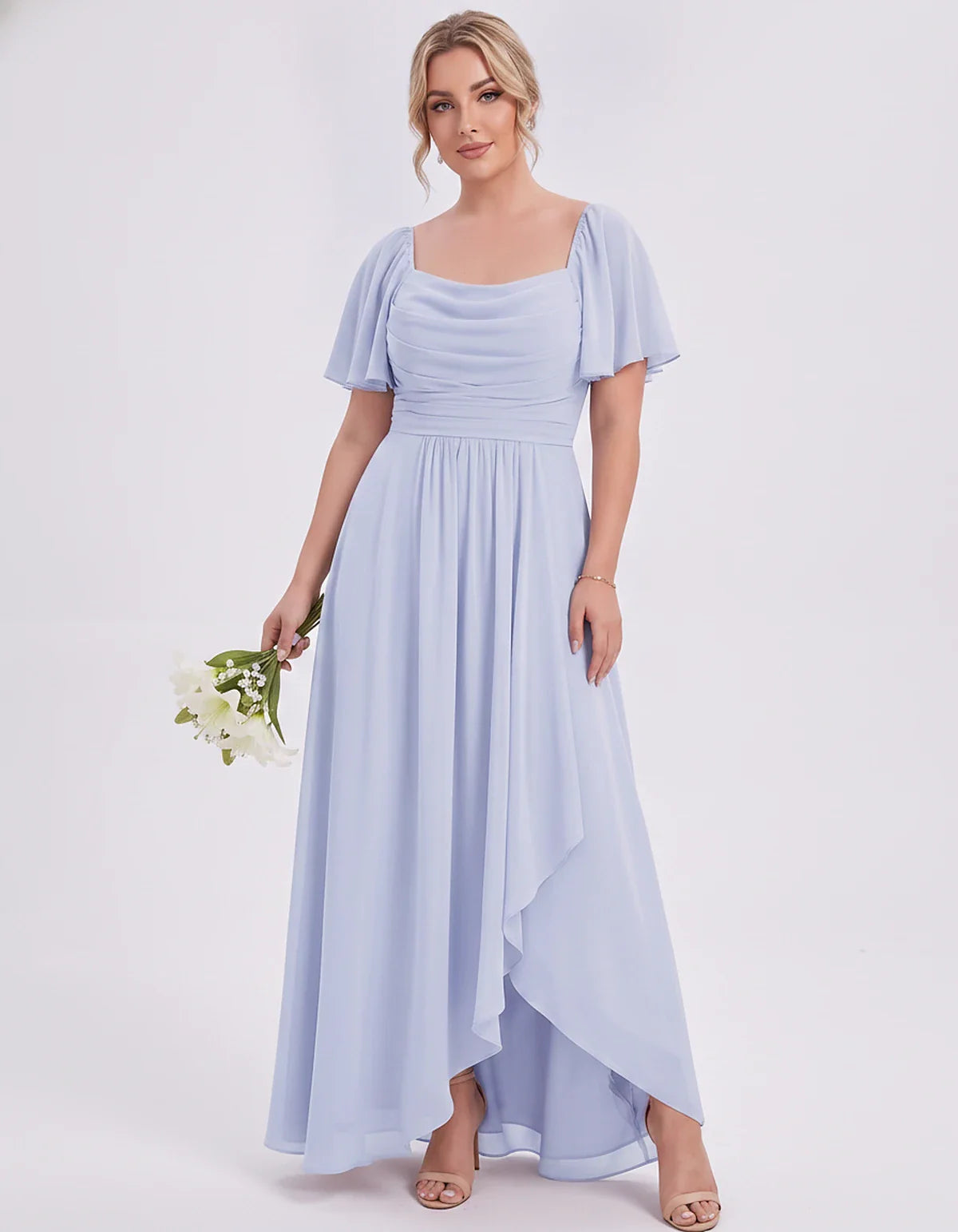 Chiffon Flutter Sleeve Square Neck A-Line Maxi Dress for Party, Cocktail, Evening, Wedding Guest, Summer Formal Events, front | SKU: CD-123456789012345-LAVENDER-L,CD-123456789012345-LAVENDER-M,CD-123456789012345-LAVENDER-S,CD-123456789012345-LAVENDER-XL,CD-123456789012345-LAVENDER-XS