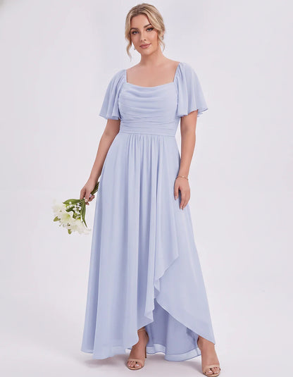 Chiffon Flutter Sleeve Square Neck A-Line Maxi Dress for Party, Cocktail, Evening, Wedding Guest, Summer Formal Events, front | SKU: CD-123456789012345-LAVENDER-L,CD-123456789012345-LAVENDER-M,CD-123456789012345-LAVENDER-S,CD-123456789012345-LAVENDER-XL,CD-123456789012345-LAVENDER-XS