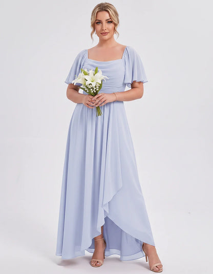 Chiffon Flutter Sleeve Square Neck A-Line Maxi Dress for Party, Cocktail, Evening, Wedding Guest, Summer Formal Events, front | SKU: CD-123456789012345-LAVENDER-L,CD-123456789012345-LAVENDER-M,CD-123456789012345-LAVENDER-S,CD-123456789012345-LAVENDER-XL,CD-123456789012345-LAVENDER-XS