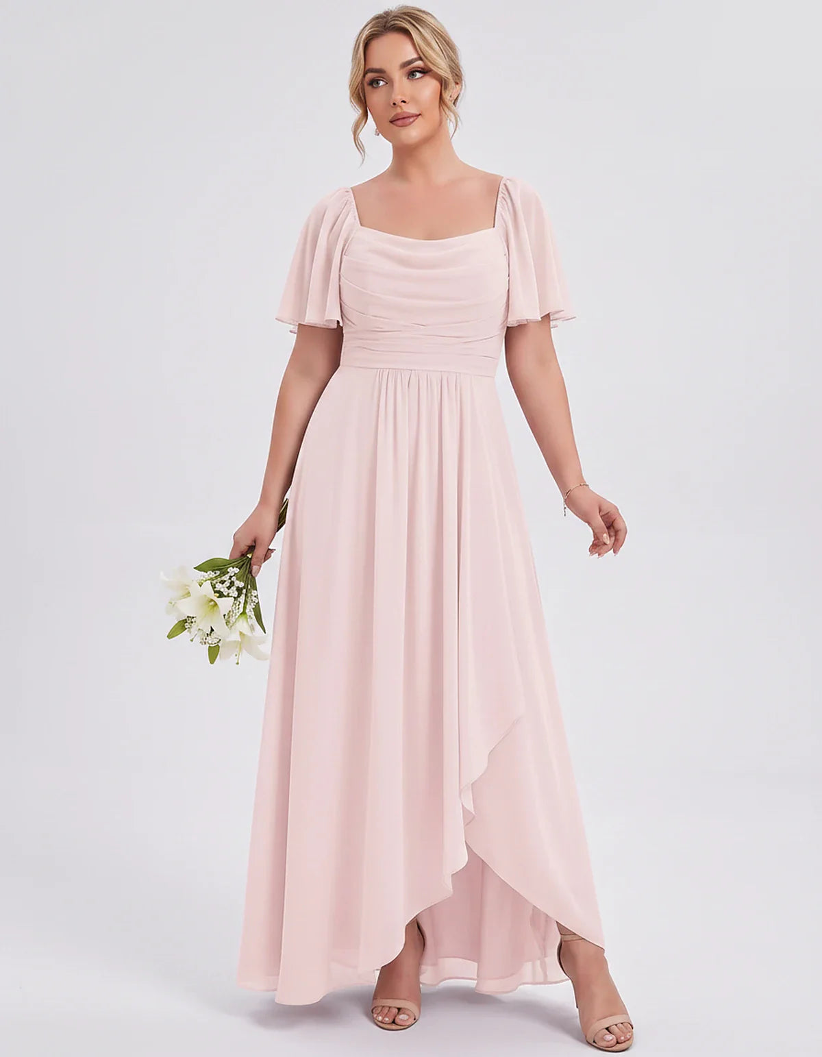 Chiffon Flutter Sleeve Square Neck A-Line Maxi Dress for Party, Cocktail, Evening, Wedding Guest, Summer Formal Events, front | SKU: CD-123456789012345-BLUSH-L,CD-123456789012345-BLUSH-M,CD-123456789012345-BLUSH-S,CD-123456789012345-BLUSH-XL,CD-123456789012345-BLUSH-XS