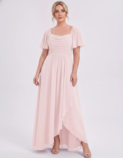 Chiffon Flutter Sleeve Square Neck A-Line Maxi Dress for Party, Cocktail, Evening, Wedding Guest, Summer Formal Events, front | SKU: CD-123456789012345-BLUSH-L,CD-123456789012345-BLUSH-M,CD-123456789012345-BLUSH-S,CD-123456789012345-BLUSH-XL,CD-123456789012345-BLUSH-XS