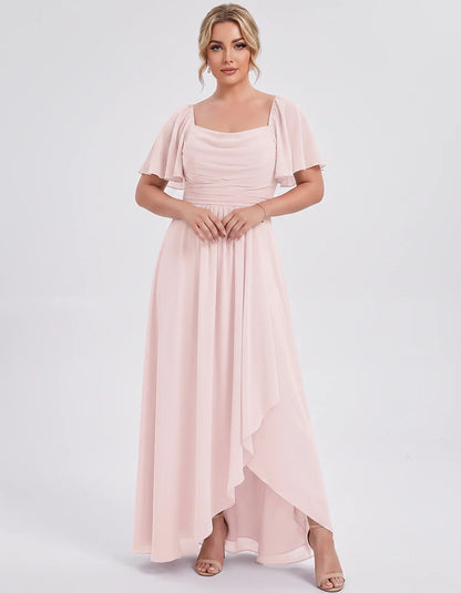 Chiffon Flutter Sleeve Square Neck A-Line Maxi Dress for Party, Cocktail, Evening, Wedding Guest, Summer Formal Events, front | SKU: CD-123456789012345-BLUSH-L,CD-123456789012345-BLUSH-M,CD-123456789012345-BLUSH-S,CD-123456789012345-BLUSH-XL,CD-123456789012345-BLUSH-XS