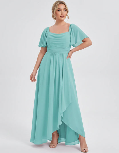 Chiffon Flutter Sleeve Square Neck A-Line Maxi Dress for Party, Cocktail, Evening, Wedding Guest, Summer Formal Events, front | SKU: CD-123456789012345-AQUA-L,CD-123456789012345-AQUA-M,CD-123456789012345-AQUA-S,CD-123456789012345-AQUA-XL,CD-123456789012345-AQUA-XS