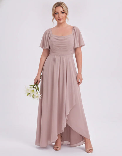 Chiffon Flutter Sleeve Square Neck A-Line Maxi Dress for Party, Cocktail, Evening, Wedding Guest, Summer Formal Events, front | SKU: CD-123456789012345-DUSTYPINK-L,CD-123456789012345-DUSTYPINK-M,CD-123456789012345-DUSTYPINK-S,CD-123456789012345-DUSTYPINK-XL,CD-123456789012345-DUSTYPINK-XS
