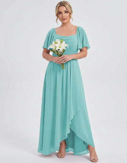 Chiffon Flutter Sleeve Square Neck A-Line Maxi Dress for Party, Cocktail, Evening, Wedding Guest, Summer Formal Events, front | SKU: CD-123456789012345-AQUA-L,CD-123456789012345-AQUA-M,CD-123456789012345-AQUA-S,CD-123456789012345-AQUA-XL,CD-123456789012345-AQUA-XS