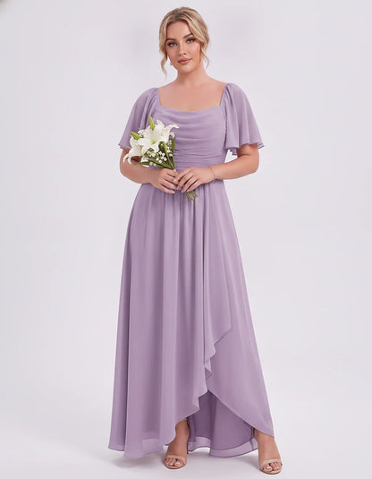 Chiffon Flutter Sleeve Square Neck A-Line Maxi Dress for Party, Cocktail, Evening, Wedding Guest, Summer Formal Events, front | SKU: CD-123456789012345-MAUVE-L,CD-123456789012345-MAUVE-M,CD-123456789012345-MAUVE-S,CD-123456789012345-MAUVE-XL,CD-123456789012345-MAUVE-XS