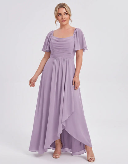 Chiffon Flutter Sleeve Square Neck A-Line Maxi Dress for Party, Cocktail, Evening, Wedding Guest, Summer Formal Events, front | SKU: CD-123456789012345-MAUVE-L,CD-123456789012345-MAUVE-M,CD-123456789012345-MAUVE-S,CD-123456789012345-MAUVE-XL,CD-123456789012345-MAUVE-XS