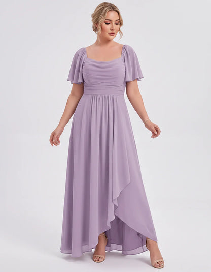 Chiffon Flutter Sleeve Square Neck A-Line Maxi Dress for Party, Cocktail, Evening, Wedding Guest, Summer Formal Events, front | SKU: CD-123456789012345-MAUVE-L,CD-123456789012345-MAUVE-M,CD-123456789012345-MAUVE-S,CD-123456789012345-MAUVE-XL,CD-123456789012345-MAUVE-XS