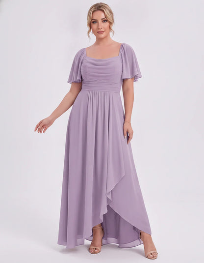 Chiffon Flutter Sleeve Square Neck A-Line Maxi Dress for Party, Cocktail, Evening, Wedding Guest, Summer Formal Events, front | SKU: CD-123456789012345-MAUVE-L,CD-123456789012345-MAUVE-M,CD-123456789012345-MAUVE-S,CD-123456789012345-MAUVE-XL,CD-123456789012345-MAUVE-XS