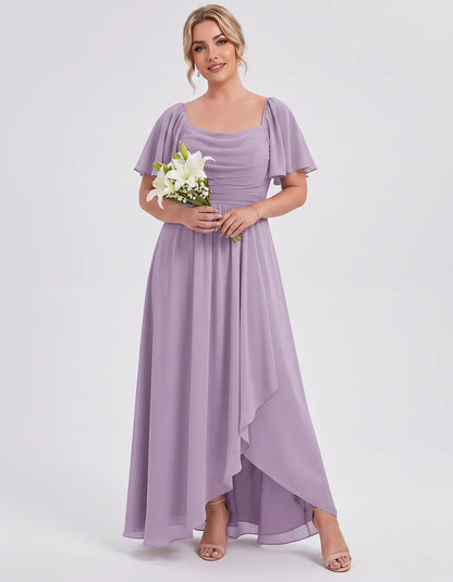 Chiffon Flutter Sleeve Square Neck A-Line Maxi Dress for Party, Cocktail, Evening, Wedding Guest, Summer Formal Events, front | SKU: CD-123456789012345-MAUVE-L,CD-123456789012345-MAUVE-M,CD-123456789012345-MAUVE-S,CD-123456789012345-MAUVE-XL,CD-123456789012345-MAUVE-XS