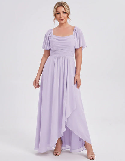 Chiffon Flutter Sleeve Square Neck A-Line Maxi Dress for Party, Cocktail, Evening, Wedding Guest, Summer Formal Events, front | SKU: CD-123456789012345-LILAC-L,CD-123456789012345-LILAC-M,CD-123456789012345-LILAC-S,CD-123456789012345-LILAC-XL,CD-123456789012345-LILAC-XS
