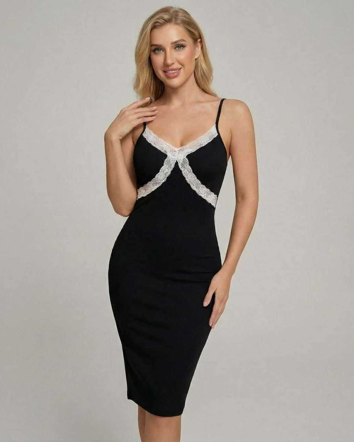 Celeste Midi Dress featuring lace accents, perfect for upscale gatherings, from RAMBLION, elegant and comfortable.