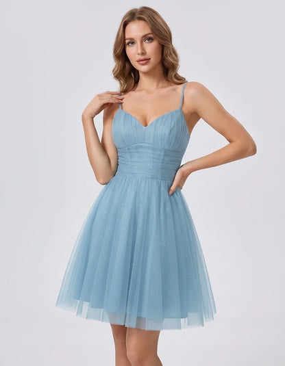 Polyester Tulle Spaghetti Strap V Neck A Line Mini Dress for Party Cocktail Evening Wedding Guest Summer Events Elegant Spark | SKU: MD-482915736102583-DUSTYBLUE-L,MD-482915736102583-DUSTYBLUE-M,MD-482915736102583-DUSTYBLUE-S,MD-482915736102583-DUSTYBLUE-XL,MD-482915736102583-DUSTYBLUE-XS