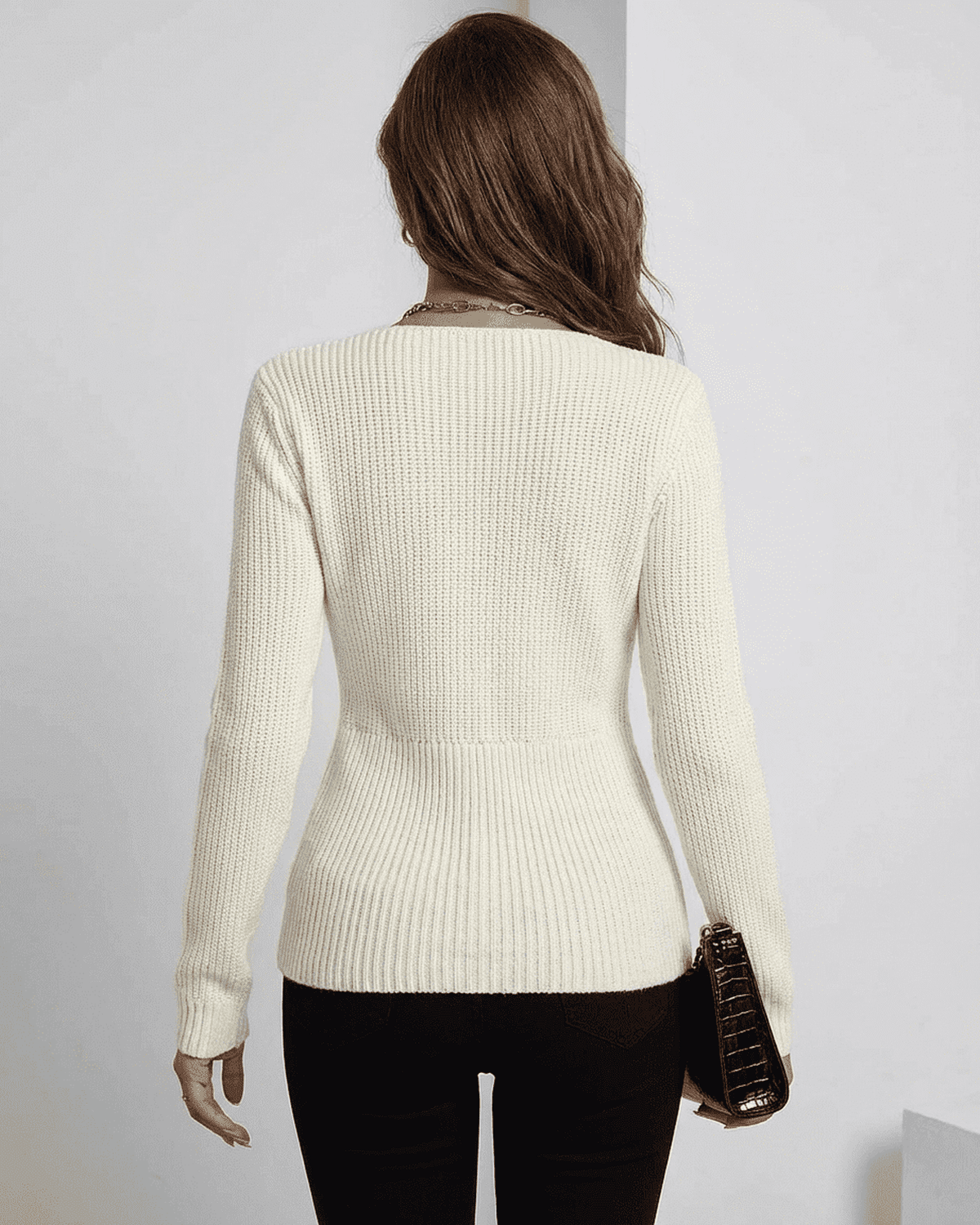 Sequin Pullover by RAMBLION, white ribbed texture, perfect for any occasion, elegant and comfortable fit.