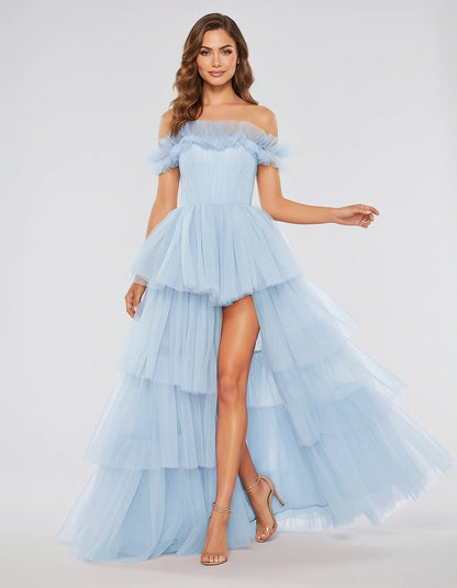 Tulle Off-Shoulder Ruffle Sleeve A-Line Maxi Dress for Party, Cocktail, Evening, Wedding Guest, Prom & Summer Events, front v | SKU: CMD-581473920684157-LIGHTBLUE-L,CMD-581473920684157-LIGHTBLUE-M,CMD-581473920684157-LIGHTBLUE-S,CMD-581473920684157-LIGHTBLUE-XL,CMD-581473920684157-LIGHTBLUE-XS