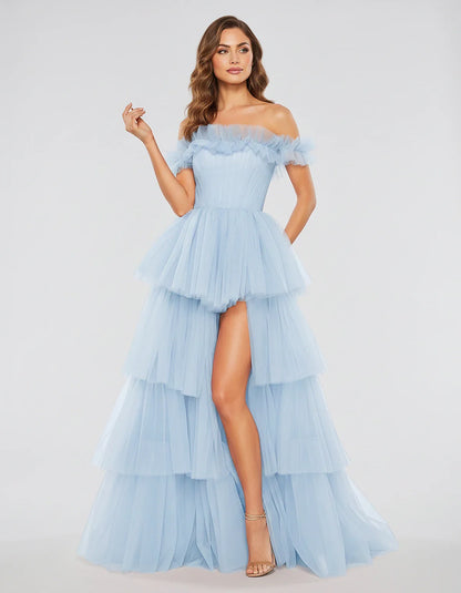 Tulle Off-Shoulder Ruffle Sleeve A-Line Maxi Dress for Party, Cocktail, Evening, Wedding Guest, Prom & Summer Events, front v | SKU: CMD-581473920684157-LIGHTBLUE-L,CMD-581473920684157-LIGHTBLUE-M,CMD-581473920684157-LIGHTBLUE-S,CMD-581473920684157-LIGHTBLUE-XL,CMD-581473920684157-LIGHTBLUE-XS