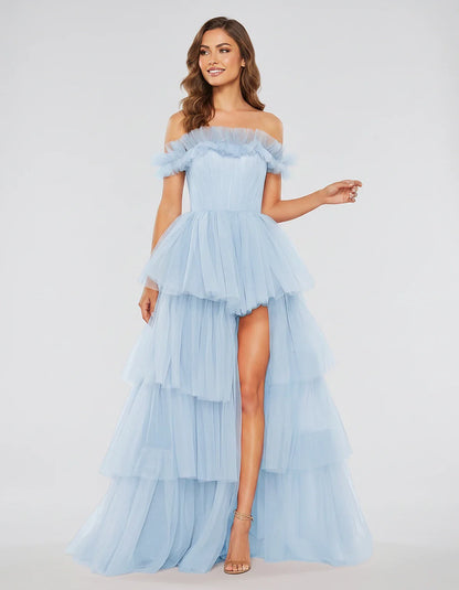 Tulle Off-Shoulder Ruffle Sleeve A-Line Maxi Dress for Party, Cocktail, Evening, Wedding Guest, Prom & Summer Events, front v | SKU: CMD-581473920684157-LIGHTBLUE-L,CMD-581473920684157-LIGHTBLUE-M,CMD-581473920684157-LIGHTBLUE-S,CMD-581473920684157-LIGHTBLUE-XL,CMD-581473920684157-LIGHTBLUE-XS