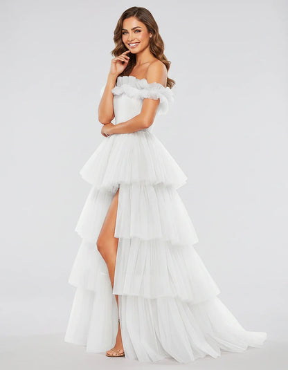 Tulle Off-Shoulder Ruffle Sleeve A-Line Maxi Dress for Party, Cocktail, Evening, Wedding Guest, Prom & Summer Events, side vi | SKU: CMD-581473920684157-WHITE-L,CMD-581473920684157-WHITE-M,CMD-581473920684157-WHITE-S,CMD-581473920684157-WHITE-XL,CMD-581473920684157-WHITE-XS