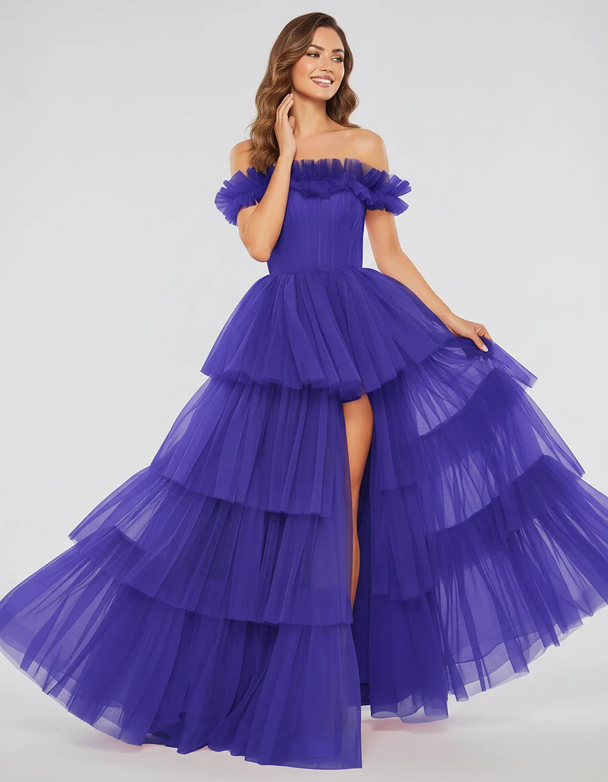 Tulle Off-Shoulder Ruffle Sleeve A-Line Maxi Dress for Party, Cocktail, Evening, Wedding Guest, Prom & Summer Events, front v | SKU: CMD-581473920684157-ROYALBLUE-L,CMD-581473920684157-ROYALBLUE-M,CMD-581473920684157-ROYALBLUE-S,CMD-581473920684157-ROYALBLUE-XL,CMD-581473920684157-ROYALBLUE-XS
