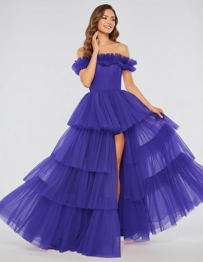 Tulle Off-Shoulder Ruffle Sleeve A-Line Maxi Dress for Party, Cocktail, Evening, Wedding Guest, Prom & Summer Events, front v | SKU: CMD-581473920684157-ROYALBLUE-L,CMD-581473920684157-ROYALBLUE-M,CMD-581473920684157-ROYALBLUE-S,CMD-581473920684157-ROYALBLUE-XL,CMD-581473920684157-ROYALBLUE-XS