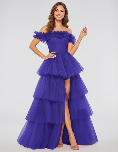 Tulle Off-Shoulder Ruffle Sleeve A-Line Maxi Dress for Party, Cocktail, Evening, Wedding Guest, Prom & Summer Events, front v | SKU: CMD-581473920684157-ROYALBLUE-L,CMD-581473920684157-ROYALBLUE-M,CMD-581473920684157-ROYALBLUE-S,CMD-581473920684157-ROYALBLUE-XL,CMD-581473920684157-ROYALBLUE-XS