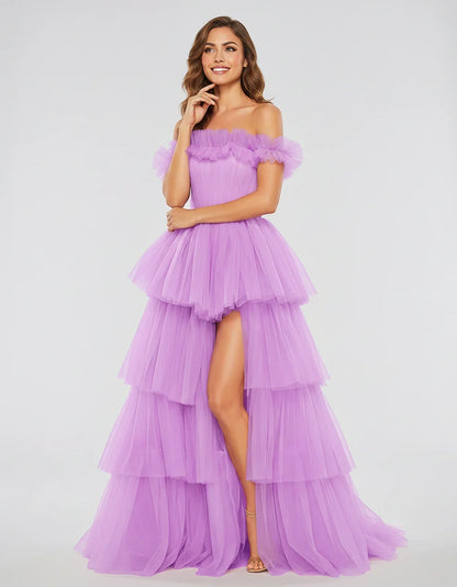Tulle Off-Shoulder Ruffle Sleeve A-Line Maxi Dress for Party, Cocktail, Evening, Wedding Guest, Prom & Summer Events, front v | SKU: CMD-581473920684157-LAVENDER-L,CMD-581473920684157-LAVENDER-M,CMD-581473920684157-LAVENDER-S,CMD-581473920684157-LAVENDER-XL,CMD-581473920684157-LAVENDER-XS