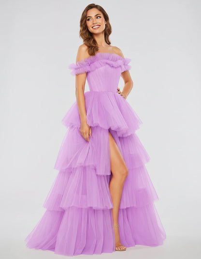 Tulle Off-Shoulder Ruffle Sleeve A-Line Maxi Dress for Party, Cocktail, Evening, Wedding Guest, Prom & Summer Events, front v | SKU: CMD-581473920684157-LAVENDER-L,CMD-581473920684157-LAVENDER-M,CMD-581473920684157-LAVENDER-S,CMD-581473920684157-LAVENDER-XL,CMD-581473920684157-LAVENDER-XS