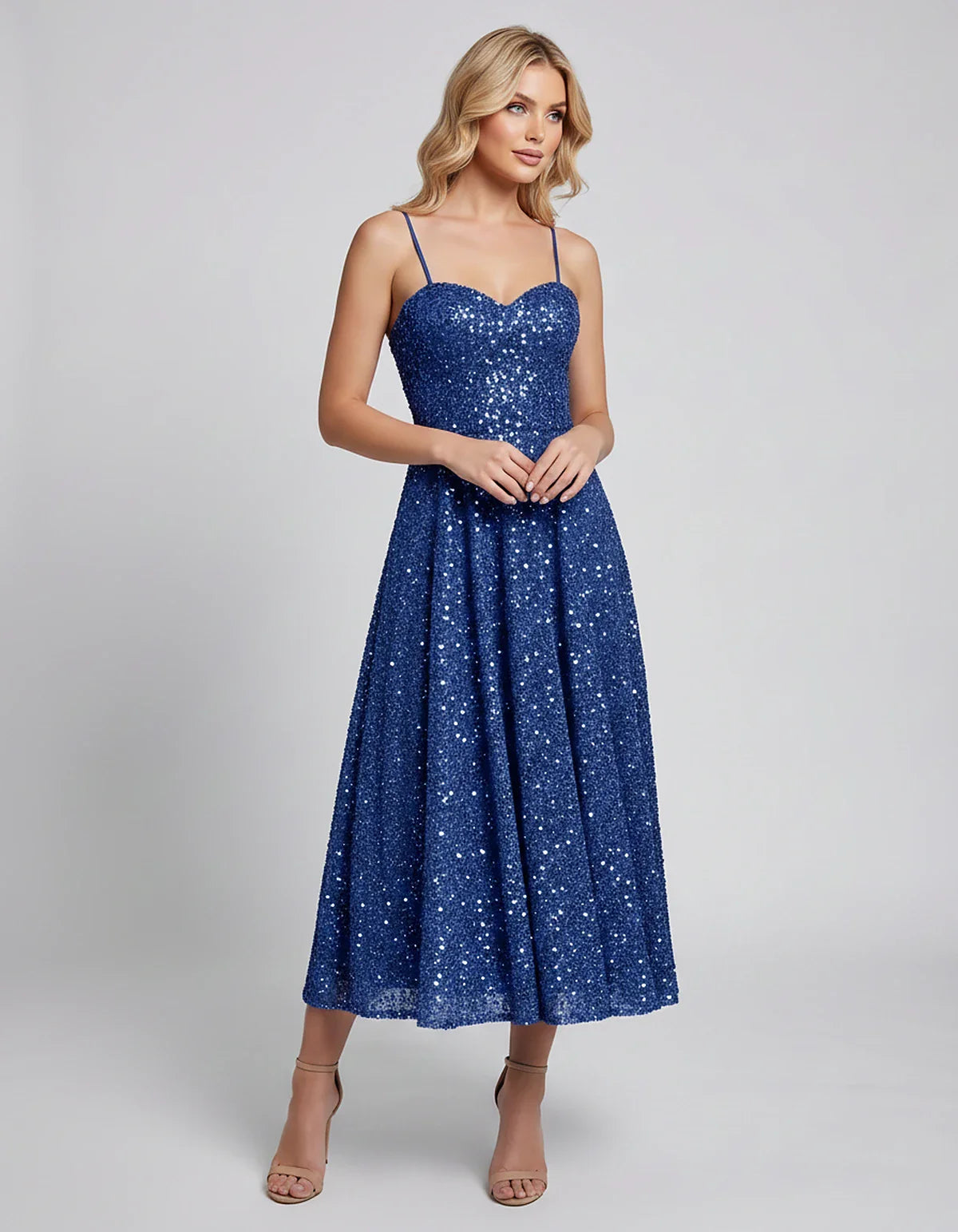 Sequin Spaghetti Strap Sweetheart A-Line Midi Dress with Pockets for Party, Cocktail, Evening, Wedding Guest, Graduation & Su | SKU: CLD-739582046193857-BLUE-L,CLD-739582046193857-BLUE-M,CLD-739582046193857-BLUE-S,CLD-739582046193857-BLUE-XL,CLD-739582046193857-BLUE-XS