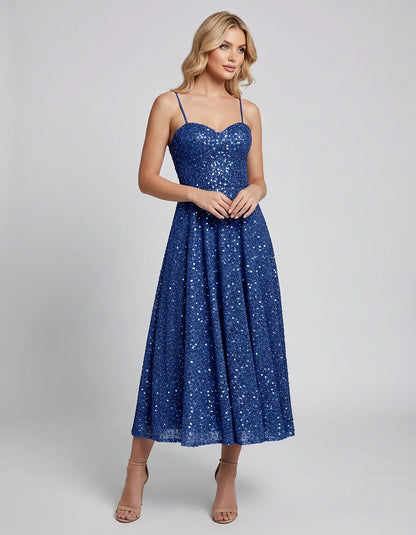 Sequin Spaghetti Strap Sweetheart A-Line Midi Dress with Pockets for Party, Cocktail, Evening, Wedding Guest, Graduation & Su | SKU: CLD-739582046193857-BLUE-L,CLD-739582046193857-BLUE-M,CLD-739582046193857-BLUE-S,CLD-739582046193857-BLUE-XL,CLD-739582046193857-BLUE-XS