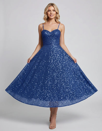 Sequin Spaghetti Strap Sweetheart A-Line Midi Dress with Pockets for Party, Cocktail, Evening, Wedding Guest, Graduation & Su | SKU: CLD-739582046193857-BLUE-L,CLD-739582046193857-BLUE-M,CLD-739582046193857-BLUE-S,CLD-739582046193857-BLUE-XL,CLD-739582046193857-BLUE-XS